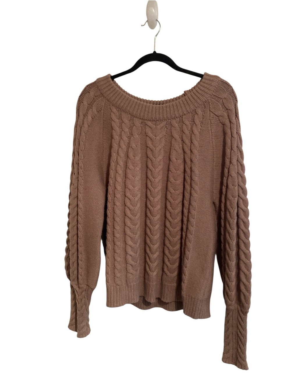 Evereve Cable Knit Scoopneck Sweater - Taupe Brown